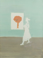 Silhouette of a white figure in gallery looking at a painting